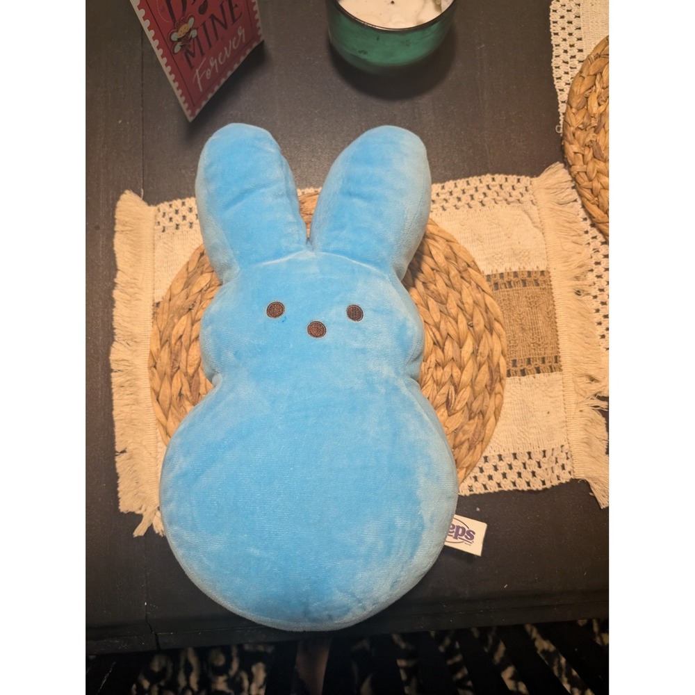 Peeps Brand Blue Bunny Plush Pillow Easter Marshmallow Stuffed Animal Toy Blue